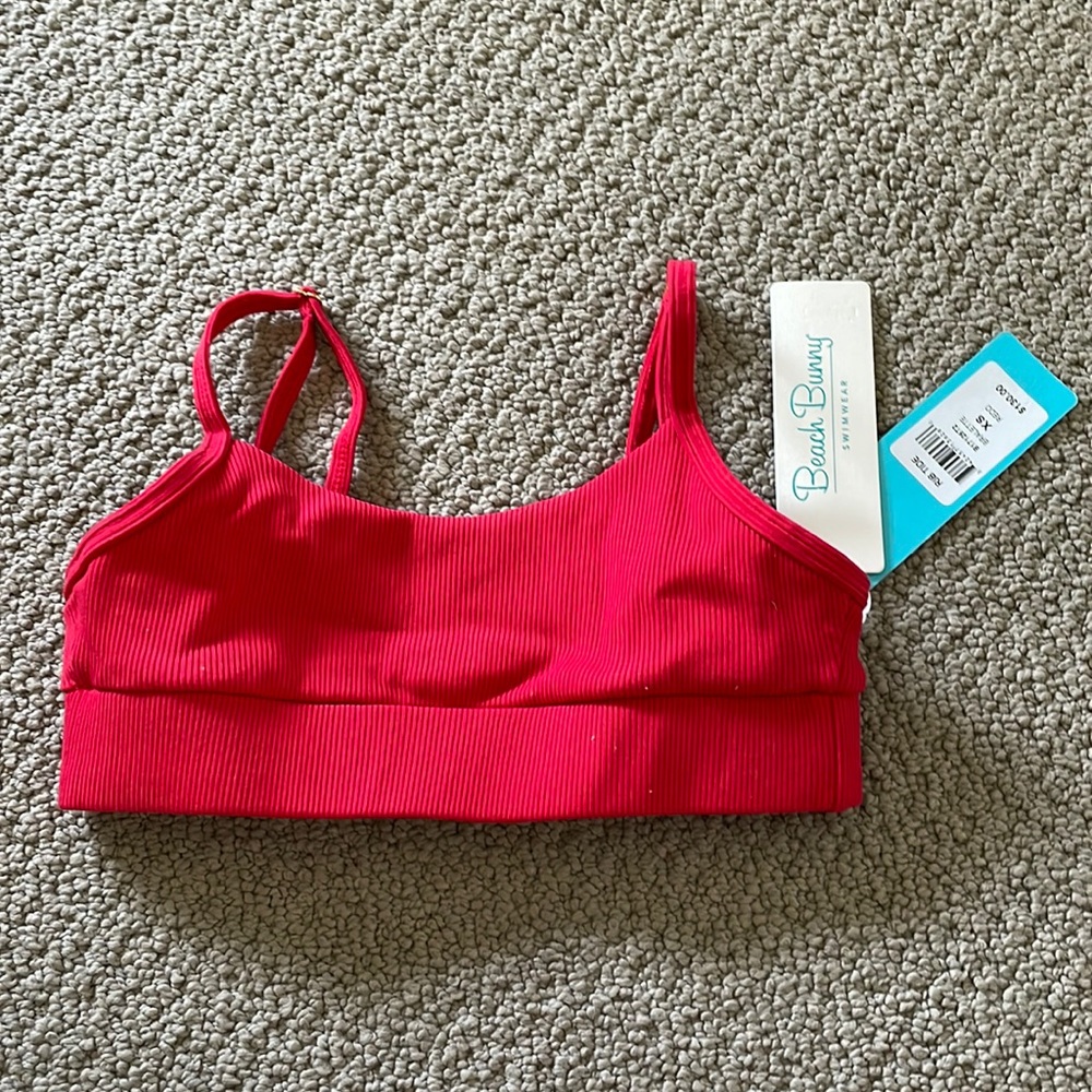 Beach Bunny swim top Rib Tide Bralette XS RED